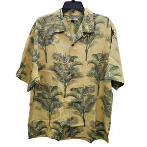 Tommy Bahama Men's Yellow Green 100% Silk Tropical Hawaiian Camp Shirt‎ Size L
